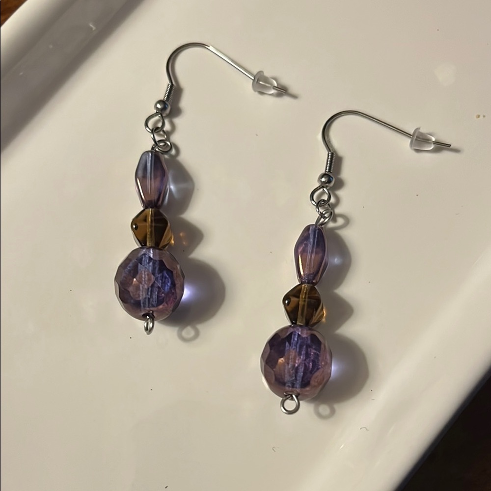 Elegant Purple and Brown Beaded Earrings